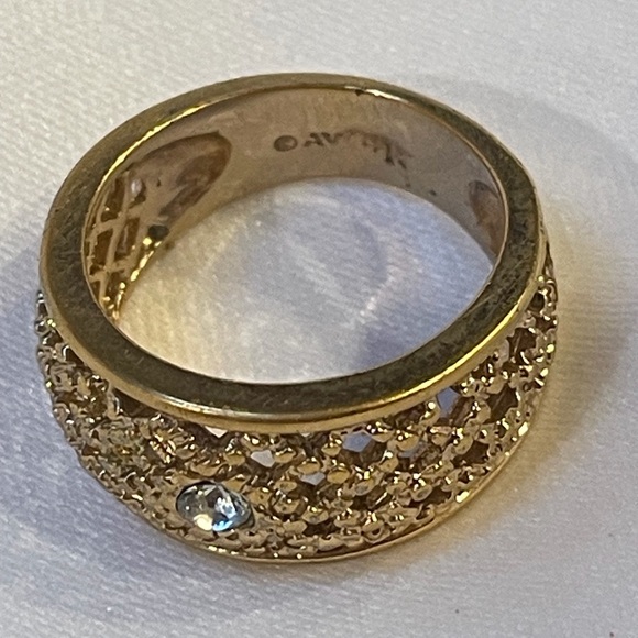 Avon Jewelry - Vintage 1978 Lattice Lace Elegant Gold Ring with Crystal Accents